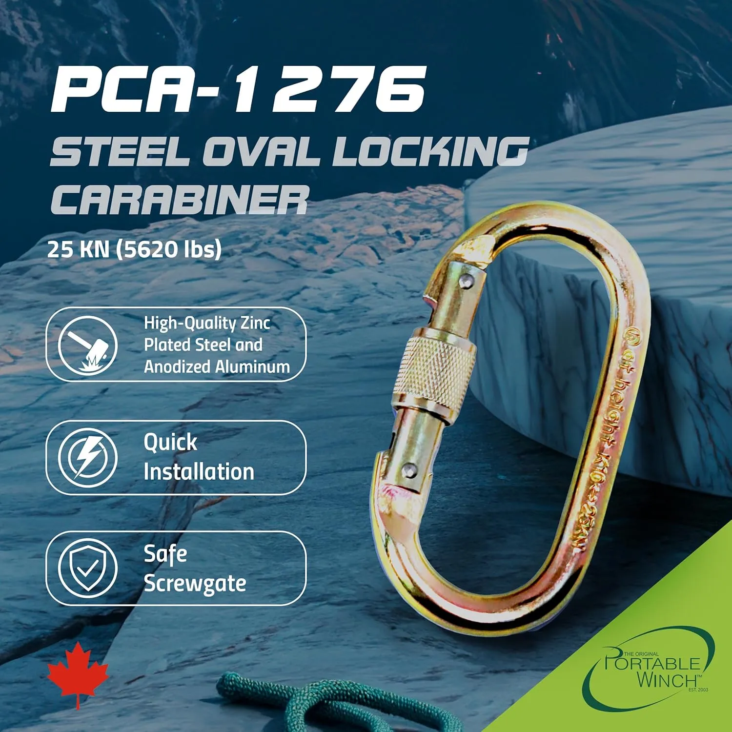 Portable Winch PCA-1276 Steel Oval Locking Carabiner - 5620 lbs Capacity Carabiner for Logging Chain, Tow Chain, Winch Accessories