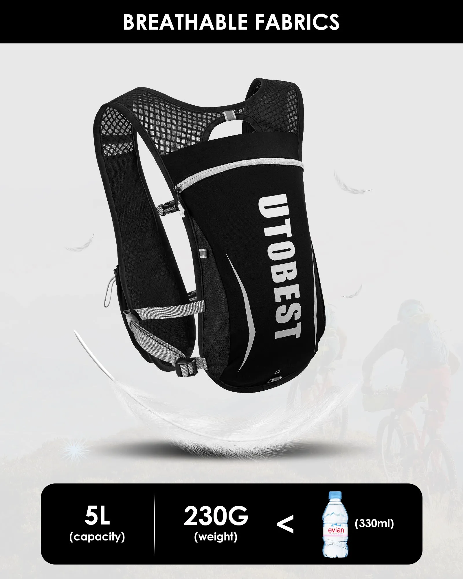 Premium Hydration Running Backpack – 5L Ultra-Lightweight Breathable Vest for Marathon, Cycling, and Hiking – Comfortable, Multi-pocket Pack with Reflective Safety Strips