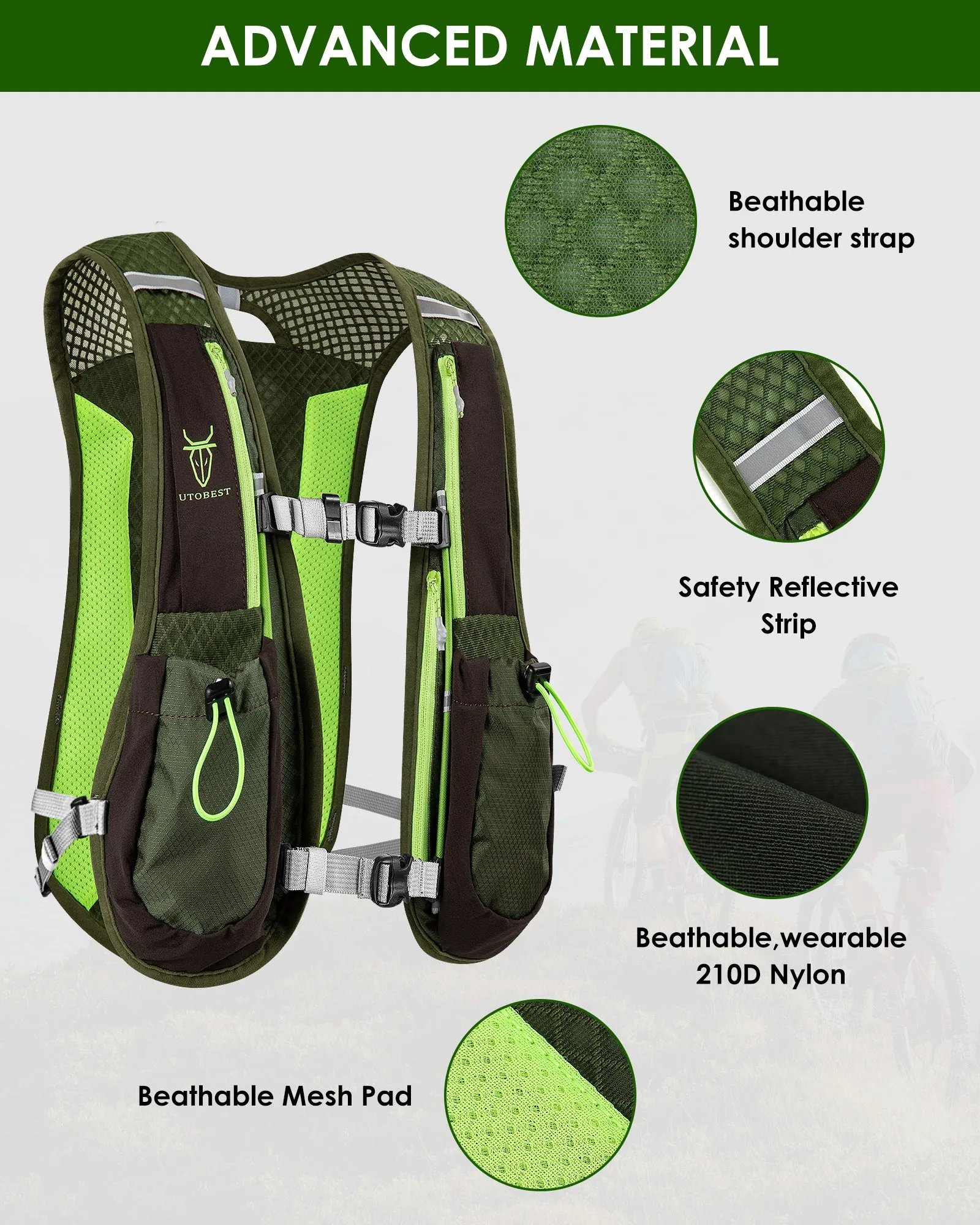 Premium Hydration Running Backpack – 5L Ultra-Lightweight Breathable Vest for Marathon, Cycling, and Hiking – Comfortable, Multi-pocket Pack with Reflective Safety Strips