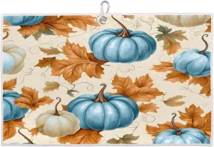 Pumpkin Leaf Fall Golf Towel with Heavy Duty Carabiner Ultra Absorbent Quick Dry Perfect for Cleaning Clubs Balls Gear Essential Golf Accessory for Men Women Kids