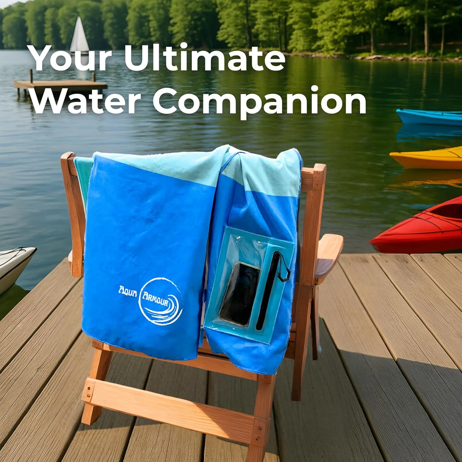 Quick Dry Beach Towel with Waterproof Phone Pocket – Sand Free, Compact Travel Towel for Pool, Boat, Camping & Outdoor Adventures (Blue)
