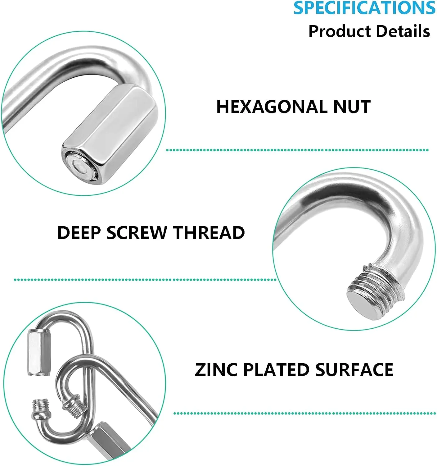 Quick Links, Chain Links Connector, 620lbs Capacity Heavy Duty Carabiner Clips, Galvanized Thread Quick Link Hardware for Safety Chain Swing Gym Hammock, Screw Lock Oval Locking Carabiner