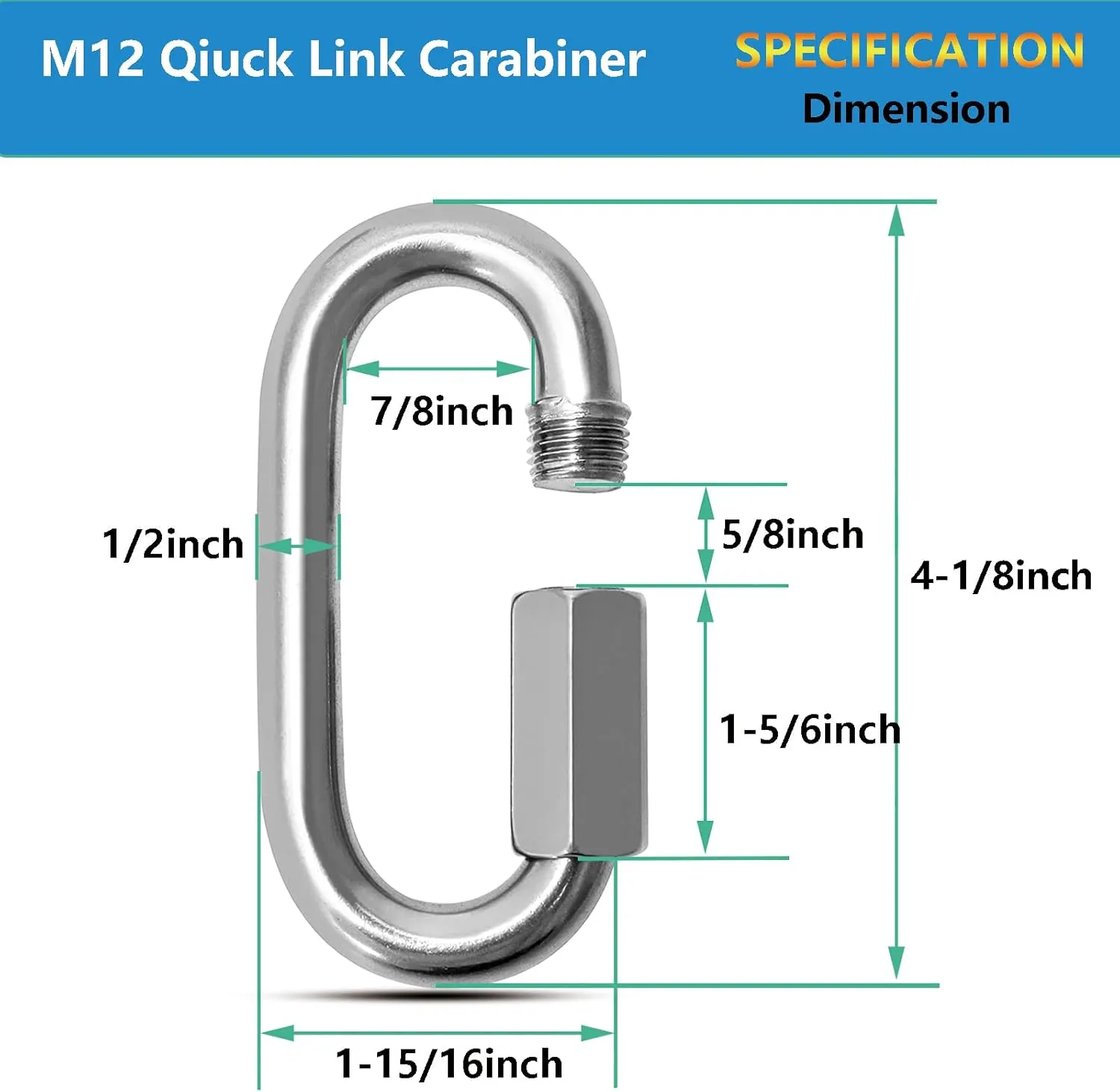Quick Links, Chain Links Connector, 620lbs Capacity Heavy Duty Carabiner Clips, Galvanized Thread Quick Link Hardware for Safety Chain Swing Gym Hammock, Screw Lock Oval Locking Carabiner
