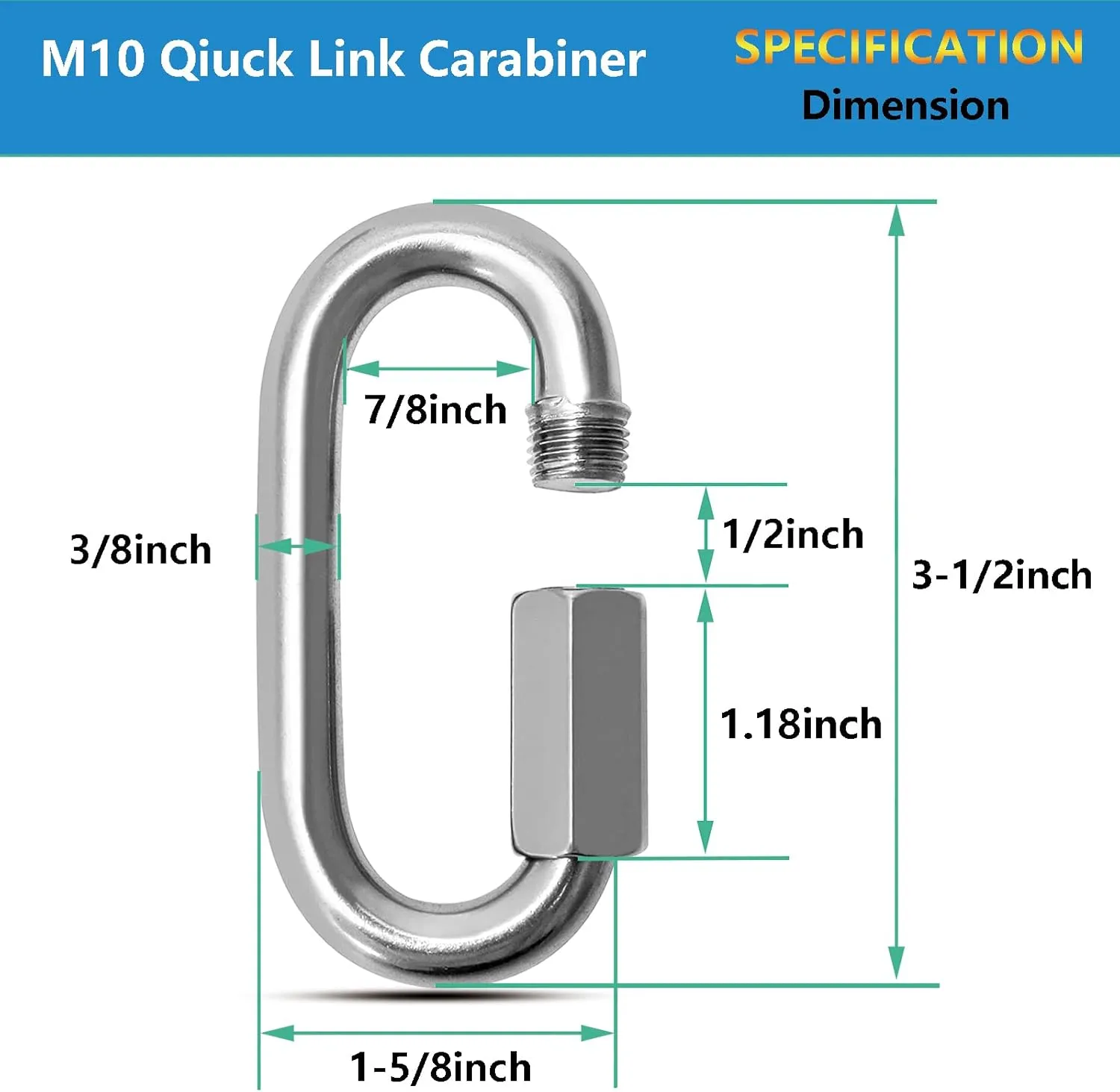 Quick Links, Chain Links Connector, 620lbs Capacity Heavy Duty Carabiner Clips, Galvanized Thread Quick Link Hardware for Safety Chain Swing Gym Hammock, Screw Lock Oval Locking Carabiner