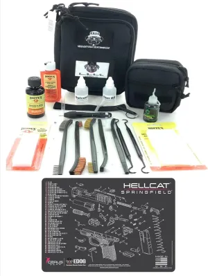 RangeMaster Elite EDC Bag Gun Cleaning Kit- Compatible for Springfield Armory Hellcat - Ladies Pink Trim Schematic Mat with Hoppes Gun Oil No.9 Solvent & Patches Clenzoil CLP & 10PC Accessories Set