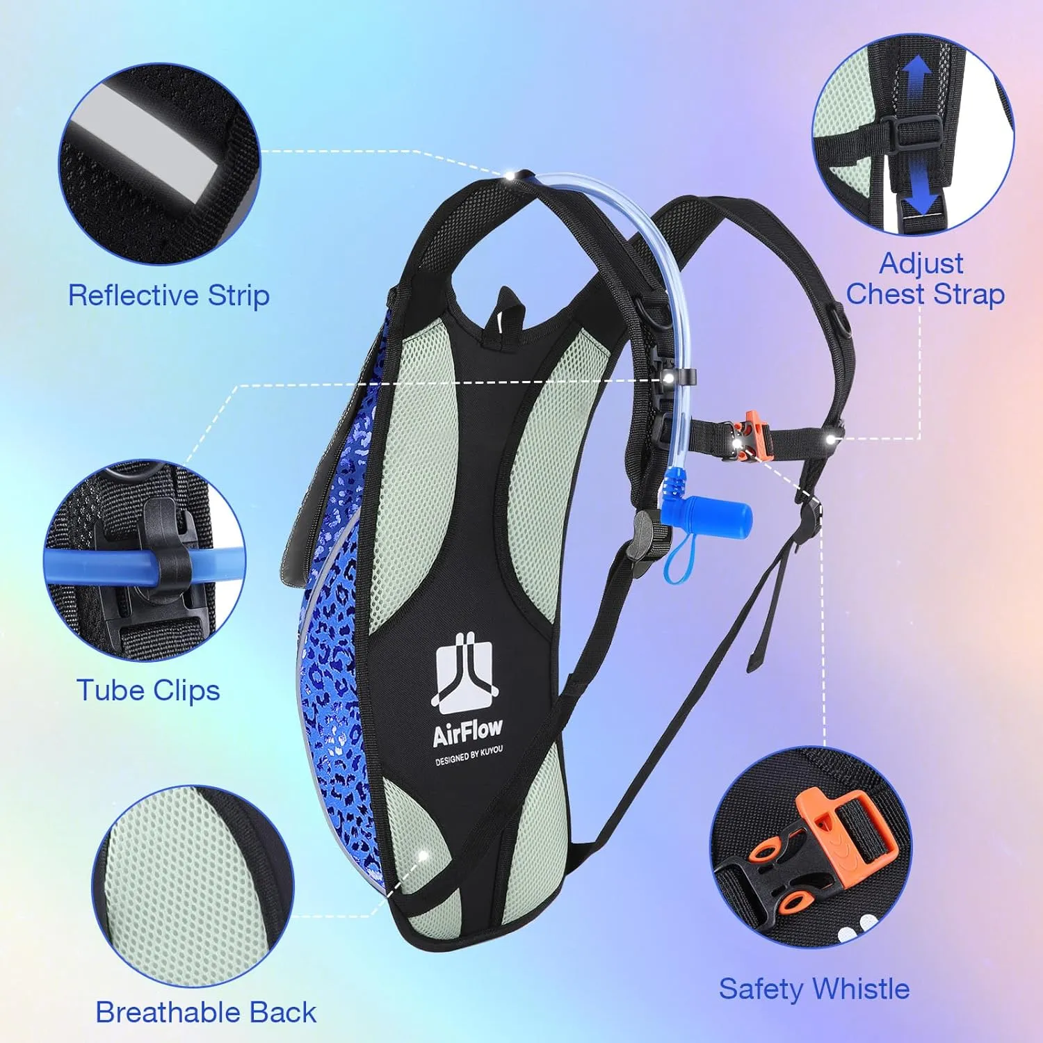 Rave Hydration Pack, Hydration Backpack with 2L Hydration Bladder, Festival Essential Water Backpack for Hiking, Running, Cycling, and Music Festivals