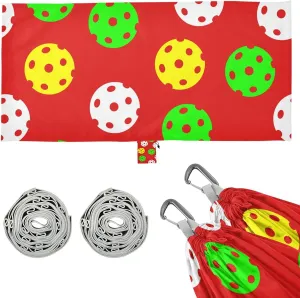 Red Pickleball Balls Camping Hammock Single Portable Hammocks 330 lbs Capacity with 2 Tree Straps and Attached Carry Bag,Perfect for Outdoor,Indoor,Beach,Camping,Travel