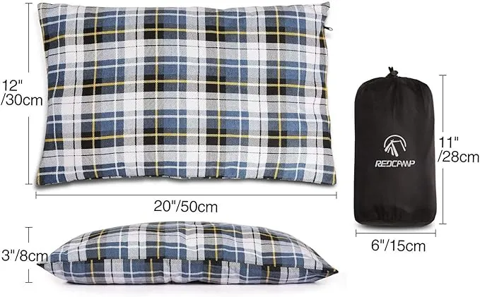 REDCAMP Small Camping Pillow Lightweight and Compressible, Flannel Travel Pillow with Removable Pillow Cover, 2 Pack