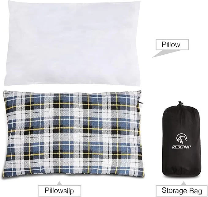 REDCAMP Small Camping Pillow Lightweight and Compressible, Flannel Travel Pillow with Removable Pillow Cover, 2 Pack
