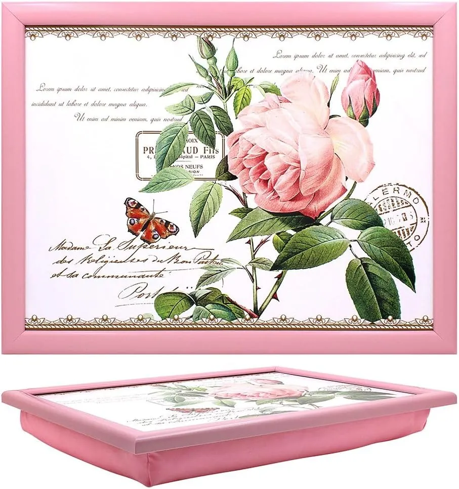 Redoute Rose Laptray Pierre-Joseph Redoute Lap Tray for Food Serving & Breakfast | Comfortable Lap Trays with Bean Bag Cushion | Durable Lap Trays for Eating On Lap for Adults