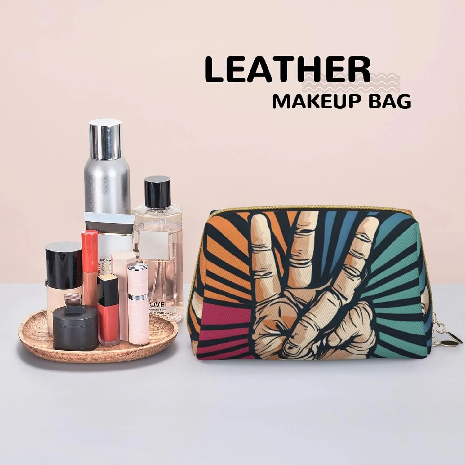 Rock And Roll Advanced Leather Portable Cosmetic Bag-Elegant And Compact Design, Suitable For Daily Use