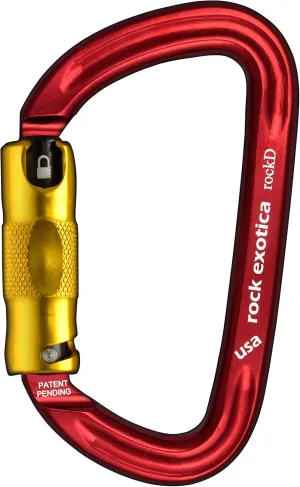 Rock Exotica rockD 2-Stage Twist-Lock Red Carabiner - Heavy Duty Locking Carabiner for Rock Climbing and Professional Climbing Gear - High Strength Aluminum Frame – Made in The USA