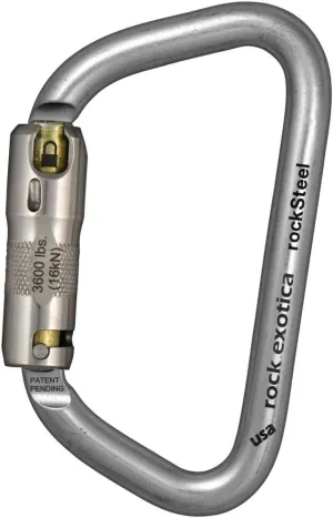 Rock Exotica rockSteel Auto-Lock Carabiner – Heavy Duty 50kN Steel Locking Carabiner – NFPA G, ANSI, and CE Certified.