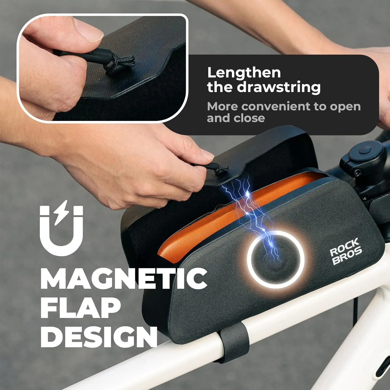 ROCKBROS Bike Frame Bag with Magnetic Flap Top Tube Bike Bag Waterproof Bike Packing Cycling Tools Storage Bag for Road MTB Bike S
