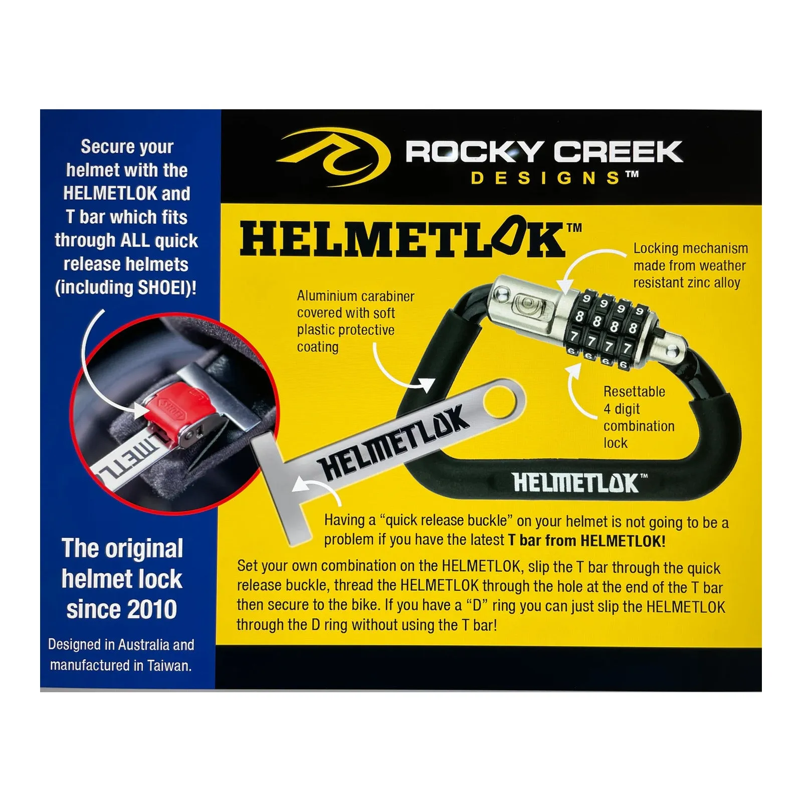 Rocky Creek Designs HelmetLok and Stainless Steel T-Bar Combined