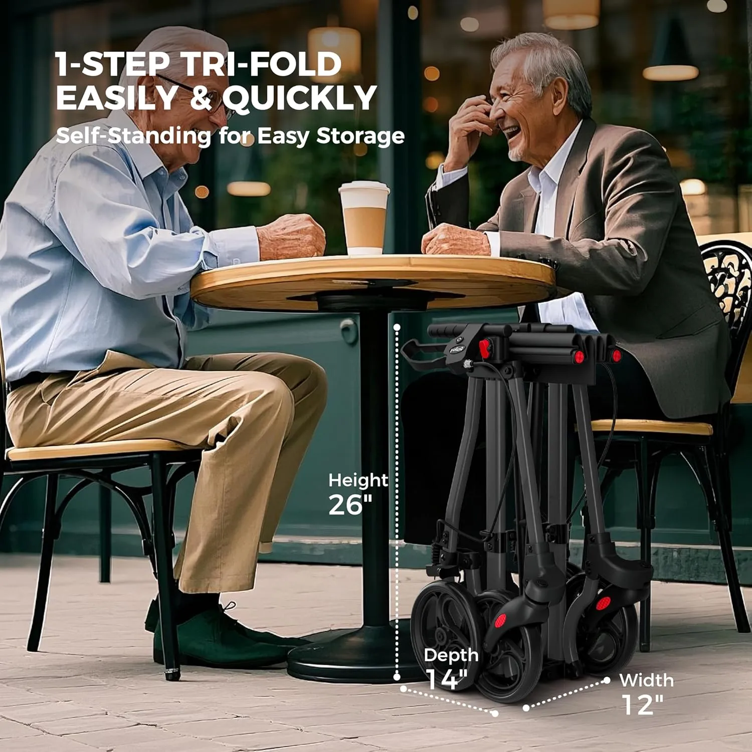 Rollator Walkers for Seniors with Seat, Aluminum Ultra-Compact Travel Rolling Walker, 350lbs Capacity, 20" Extra-Wide Seat, Heavy-Duty, Easy Folding, Height Adjustable for Tall over 6ft, 8" Big Wheels