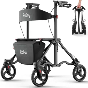 Rollator Walkers for Seniors with Seat, Aluminum Ultra-Compact Travel Rolling Walker, 350lbs Capacity, 20" Extra-Wide Seat, Heavy-Duty, Easy Folding, Height Adjustable for Tall over 6ft, 8" Big Wheels