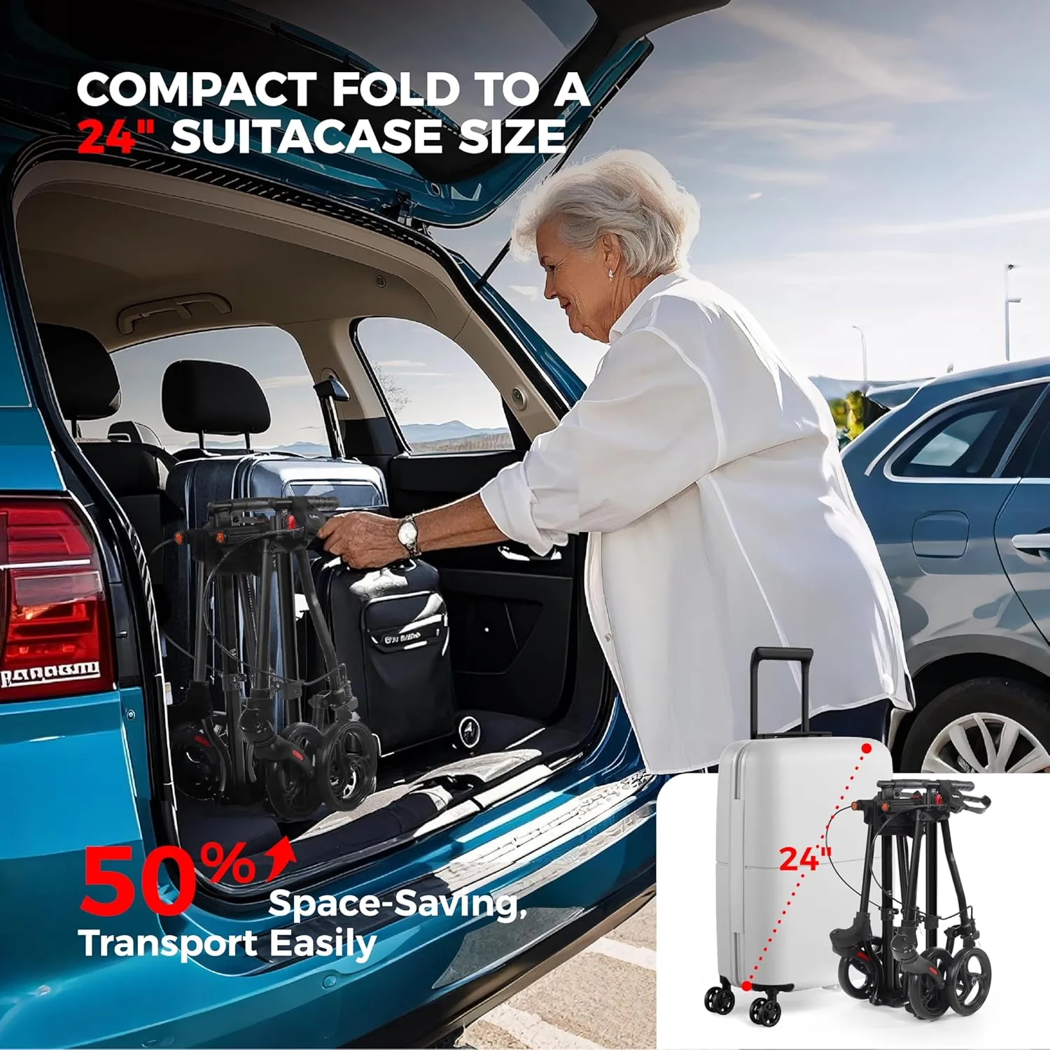 Rollator Walkers for Seniors with Seat, Aluminum Ultra-Compact Travel Rolling Walker, 350lbs Capacity, 20" Extra-Wide Seat, Heavy-Duty, Easy Folding, Height Adjustable for Tall over 6ft, 8" Big Wheels