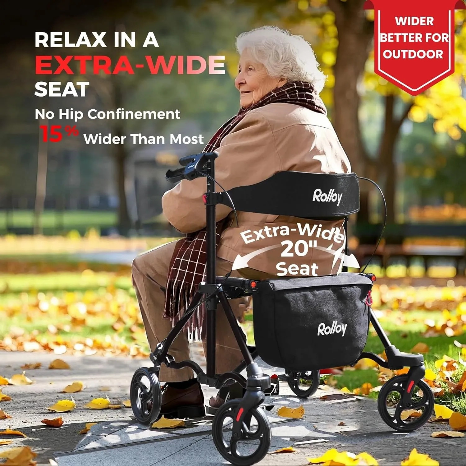 Rollator Walkers for Seniors with Seat, Aluminum Ultra-Compact Travel Rolling Walker, 350lbs Capacity, 20" Extra-Wide Seat, Heavy-Duty, Easy Folding, Height Adjustable for Tall over 6ft, 8" Big Wheels