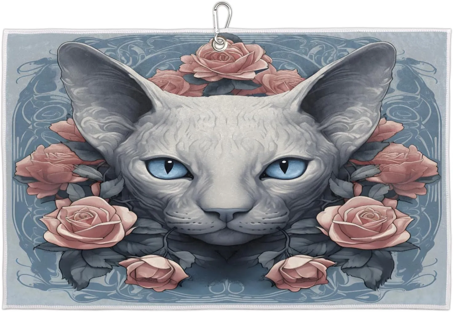 Rose Flower Cat Golf Towel with Heavy Duty Carabiner Clip Quick Dry Ultra Absorbent Club Ball Cleaning Towel Golf Accessories for Men Women