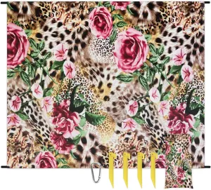 Rose Leopard Print Lightweight Beach Blanket Waterproof Sandproof 59"X68" Sand Free Beach Mat with 4 Stakes Compact Outdoor Blanket for Beach Quick Drying Picnic Mat for Travel Camping
