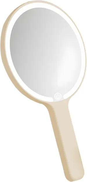 Round Led Makeup Mirror, Portable with Light, 3 Light Modes, Rechargeable Type-C, Smart Touch, Pearl White