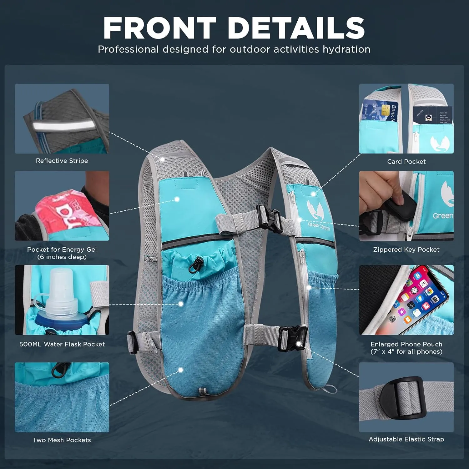 Running Hydration Vest for Women Men: Adjustable Hydration Pack Backpack with 500ml Soft Flask, Lightweight Breathable Running Water Vest for Marathon Jogging Cycling Hiking