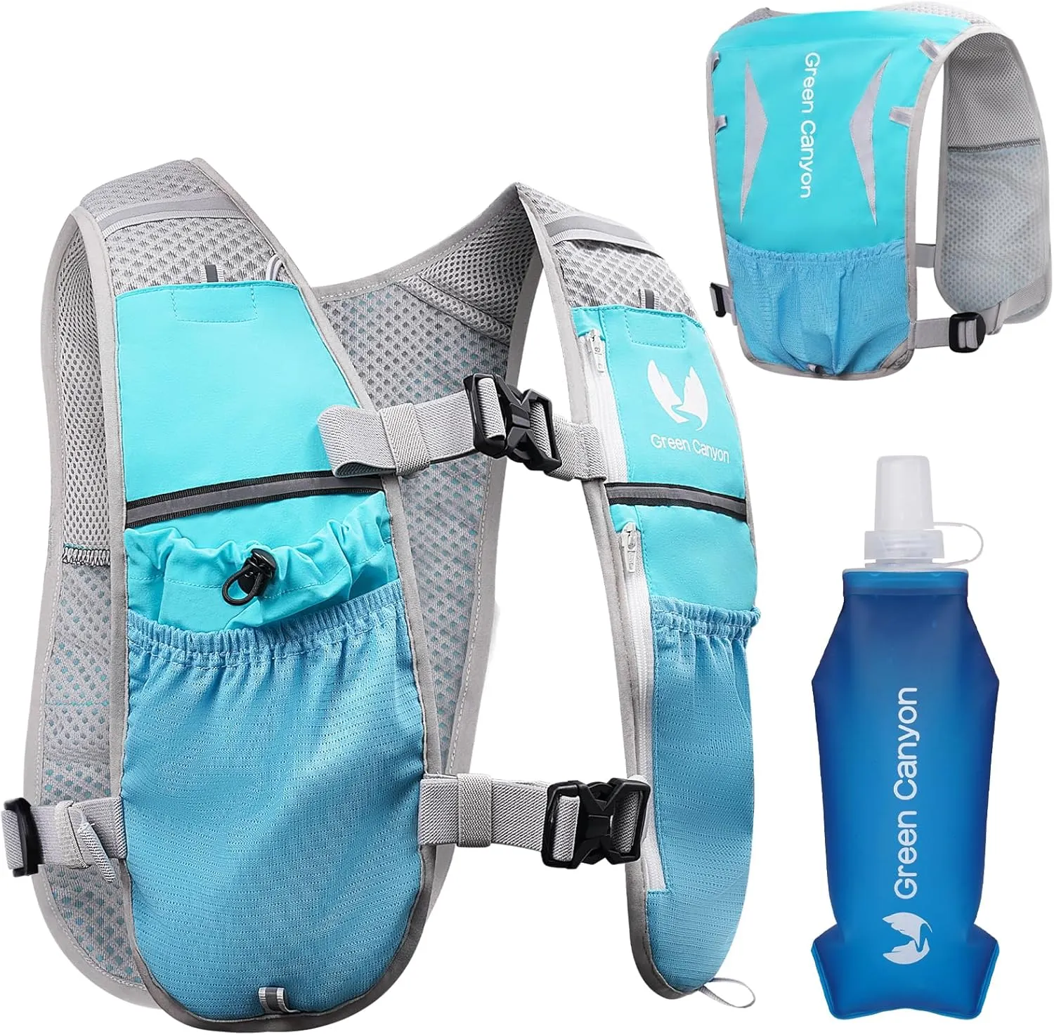 Running Hydration Vest for Women Men: Adjustable Hydration Pack Backpack with 500ml Soft Flask, Lightweight Breathable Running Water Vest for Marathon Jogging Cycling Hiking