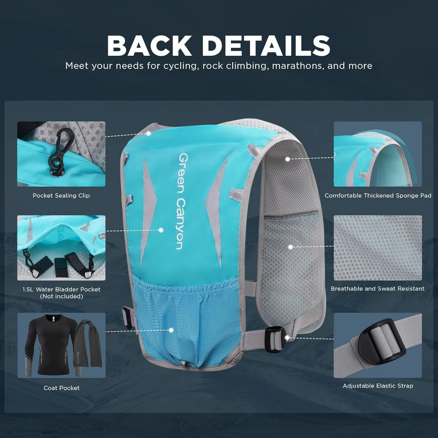 Running Hydration Vest for Women Men: Adjustable Hydration Pack Backpack with 500ml Soft Flask, Lightweight Breathable Running Water Vest for Marathon Jogging Cycling Hiking
