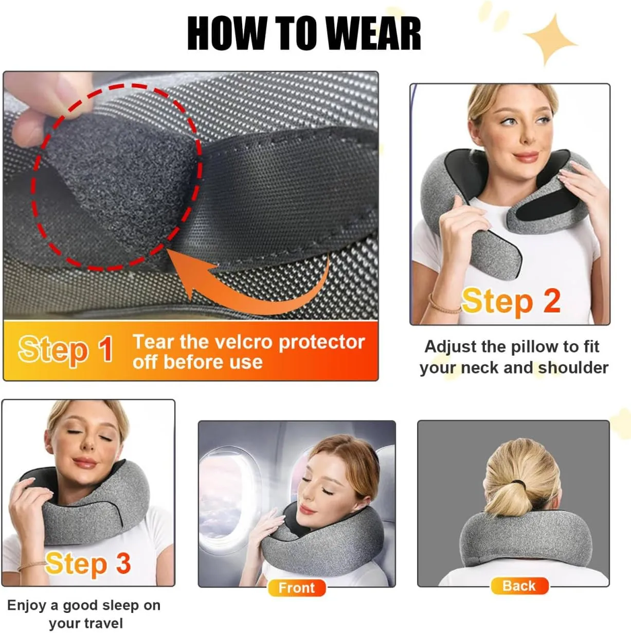 RURING Travel Pillows for Airplanes, Travel Neck Pillow Travel Pillow, Neck Pillow Airplane Memory Foam 360 Degree Support Stowable Pillows for Airplanes Offices and Cars (Black)