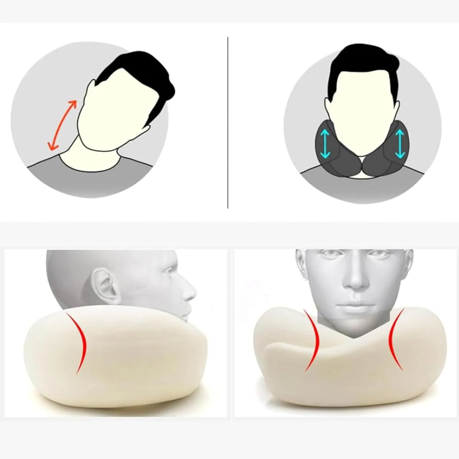 RURING Travel Pillows for Airplanes, Travel Neck Pillow Travel Pillow, Neck Pillow Airplane Memory Foam 360 Degree Support Stowable Pillows for Airplanes Offices and Cars (Black)