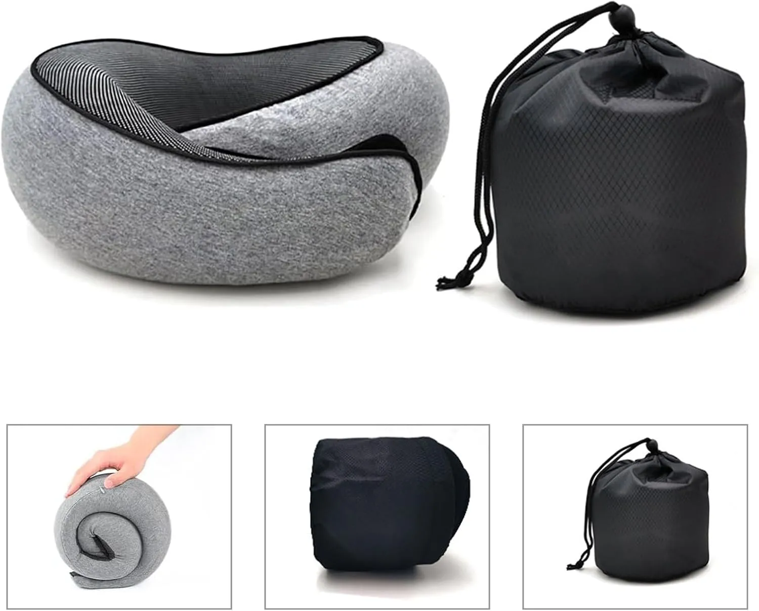 RURING Travel Pillows for Airplanes, Travel Neck Pillow Travel Pillow, Neck Pillow Airplane Memory Foam 360 Degree Support Stowable Pillows for Airplanes Offices and Cars (Black)
