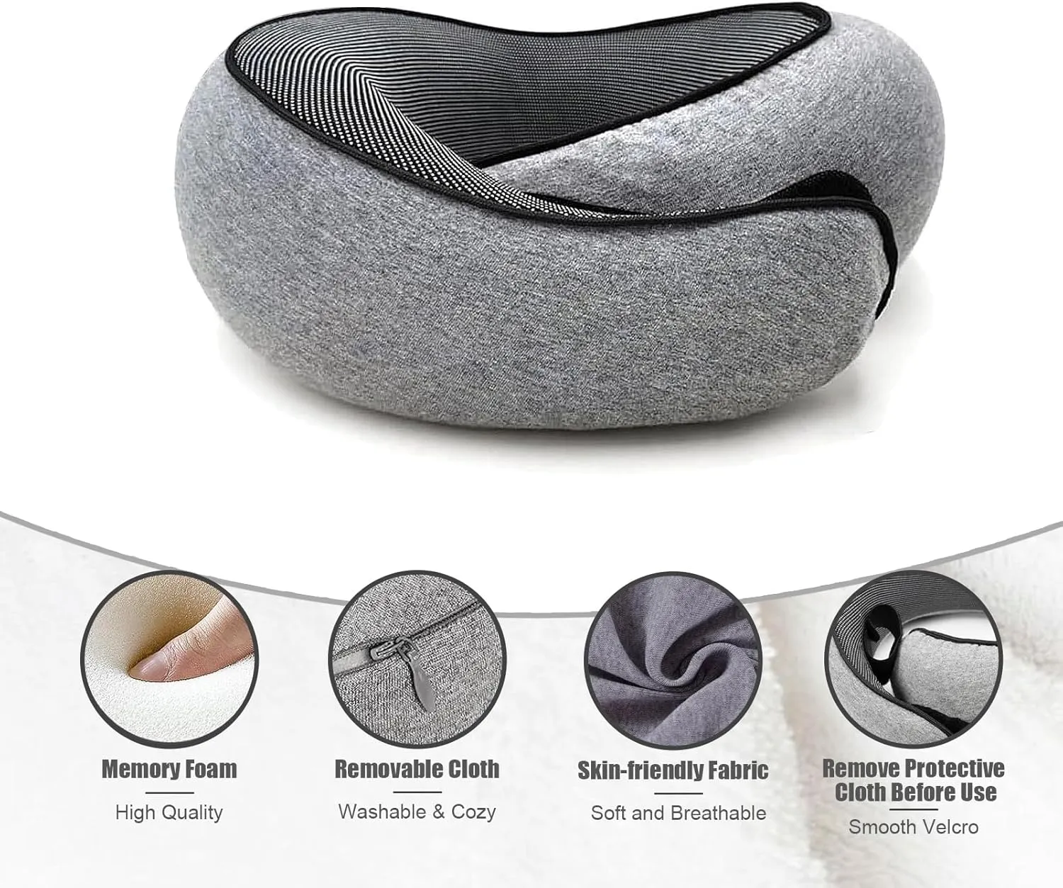 RURING Travel Pillows for Airplanes, Travel Neck Pillow Travel Pillow, Neck Pillow Airplane Memory Foam 360 Degree Support Stowable Pillows for Airplanes Offices and Cars (Black)