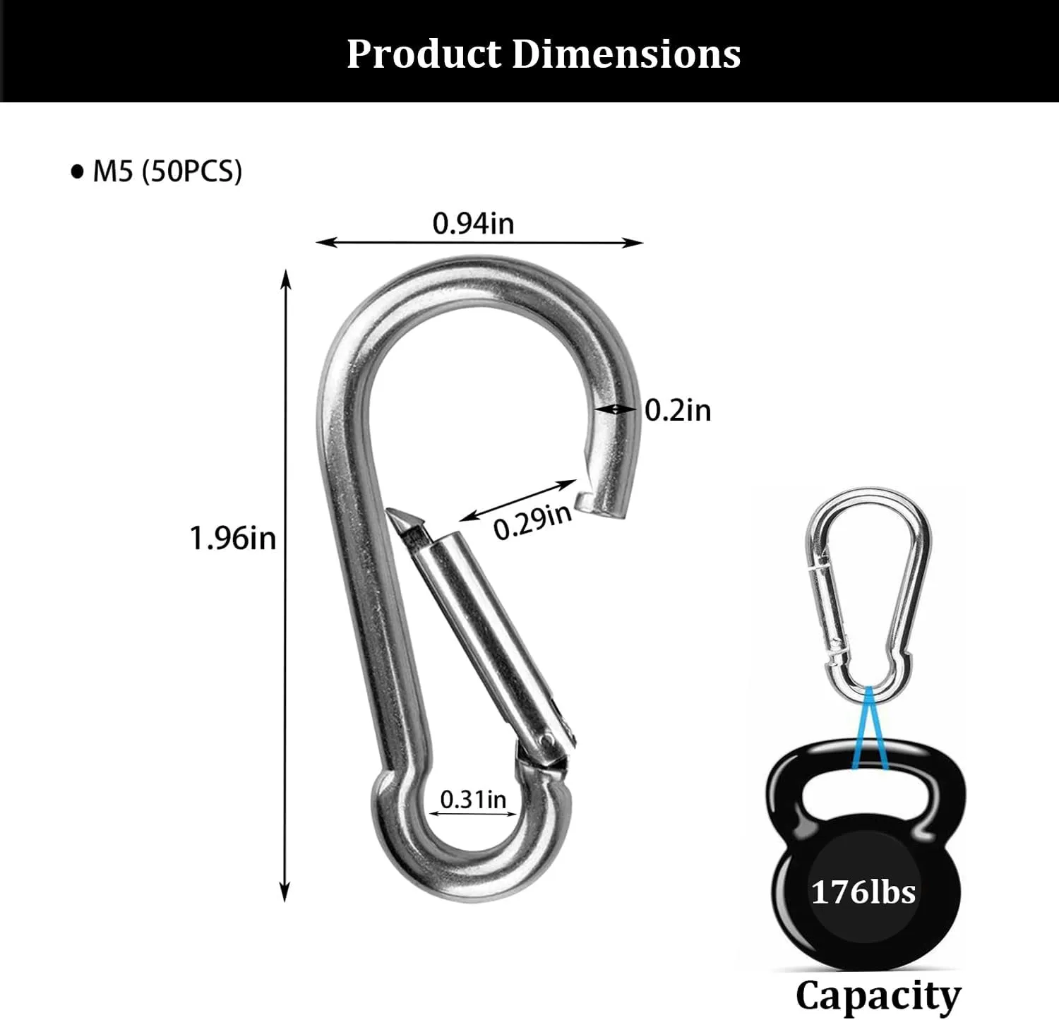 Safety Spring Snap Hooks, 2Inch 3Inch 4Inch Carabiner Quick Link Snap Hooks for Camping Hiking, 550LBS Holding Capacity Heavy Duty Steel Carabiner Clip Buckle for Swing Hammock Gym Outdoor