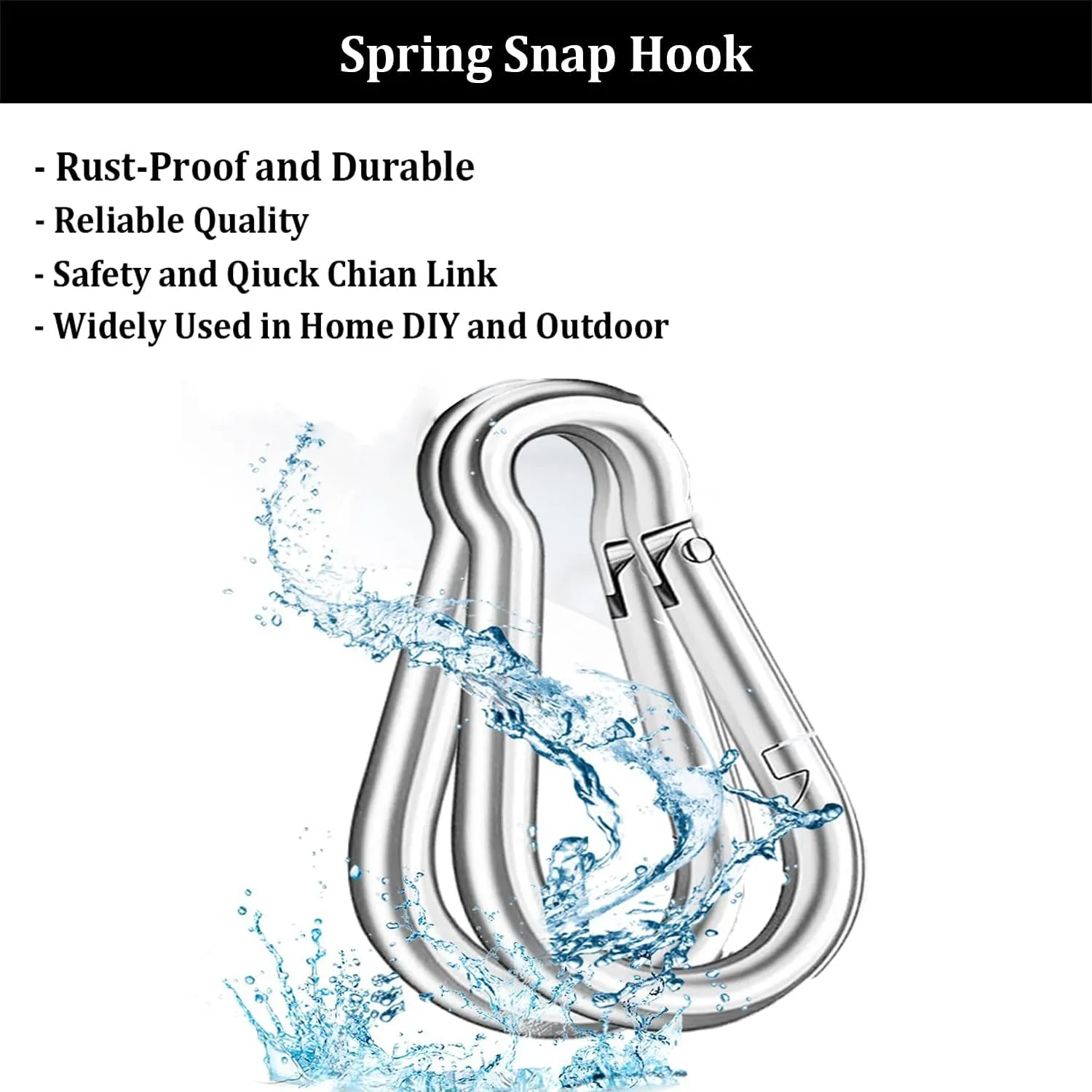 Safety Spring Snap Hooks, 2Inch 3Inch 4Inch Carabiner Quick Link Snap Hooks for Camping Hiking, 550LBS Holding Capacity Heavy Duty Steel Carabiner Clip Buckle for Swing Hammock Gym Outdoor
