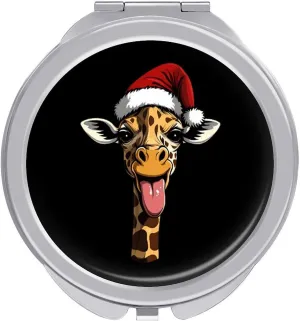 Santa Giraffe Compact Mini Mirror Double-Sided Pocket Makeup Mirrors Ultra Portable for Purses and Travel