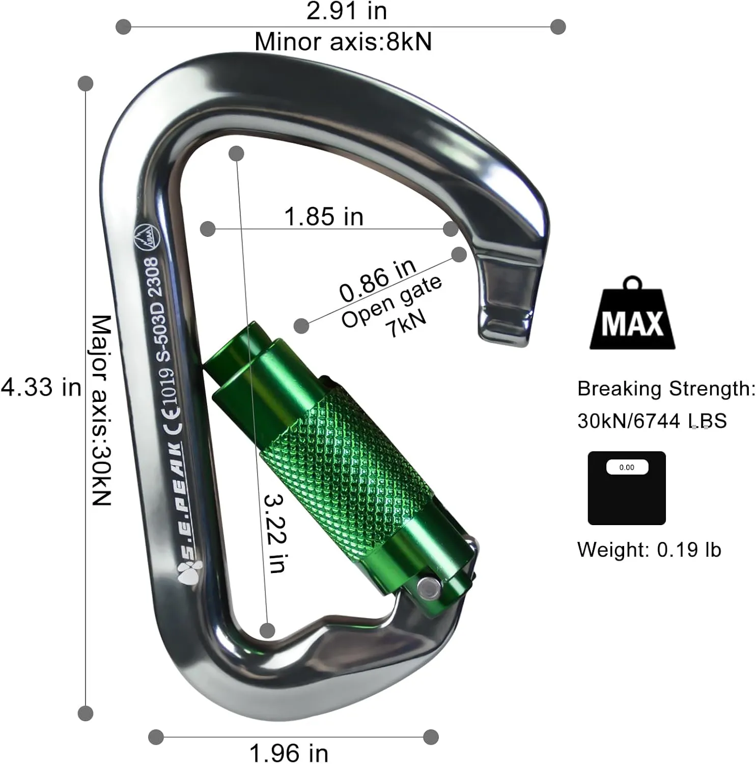 SEPEAK UIAA 30kN Climbing Carabiner Clips, Professional Heavy Duty Twist Locking Carabiners for Climbing,Mountaineering, Rappelling, Camping, Hiking, Swings, Large D Ring Hooks
