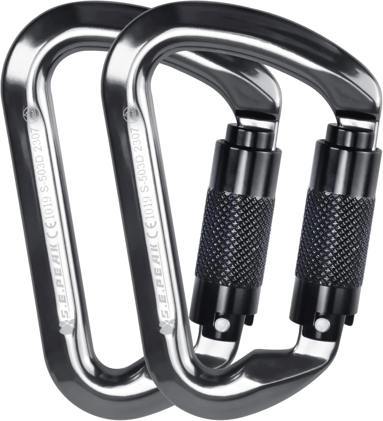 SEPEAK UIAA 30kN Climbing Carabiner Clips, Professional Heavy Duty Twist Locking Carabiners for Climbing,Mountaineering, Rappelling, Camping, Hiking, Swings, Large D Ring Hooks