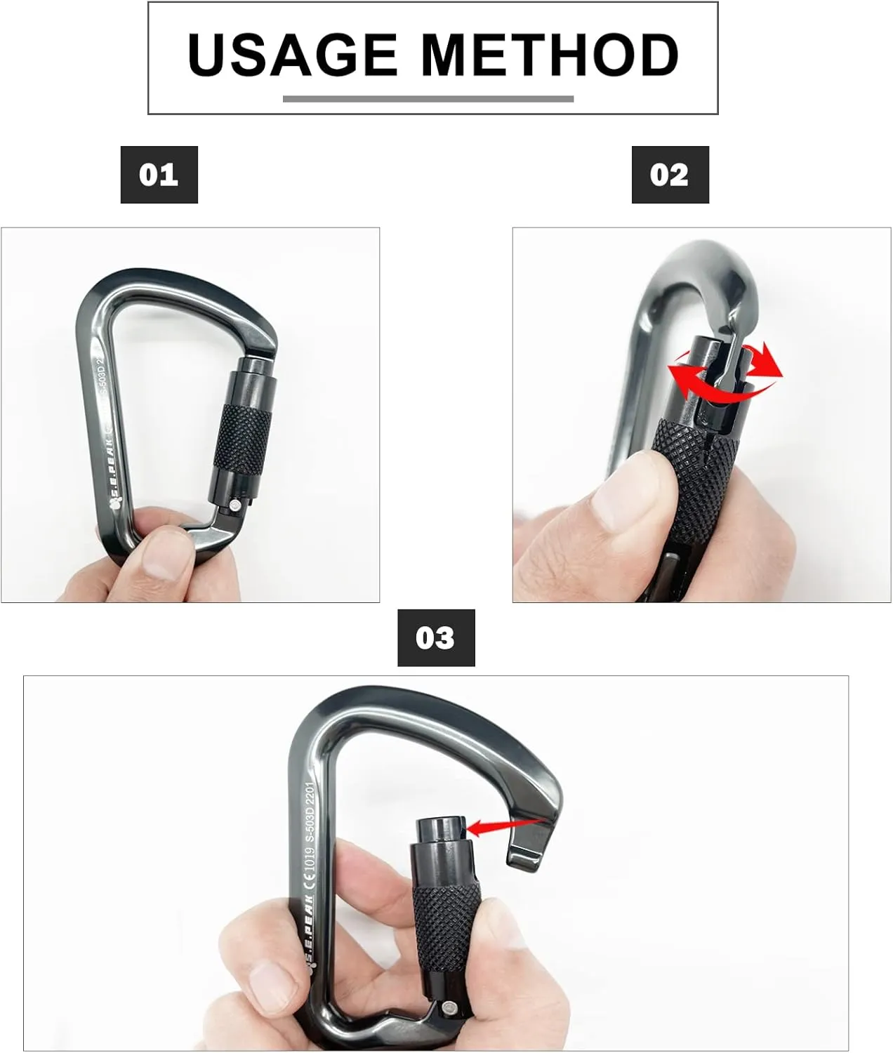 SEPEAK UIAA 30kN Climbing Carabiner Clips, Professional Heavy Duty Twist Locking Carabiners for Climbing,Mountaineering, Rappelling, Camping, Hiking, Swings, Large D Ring Hooks
