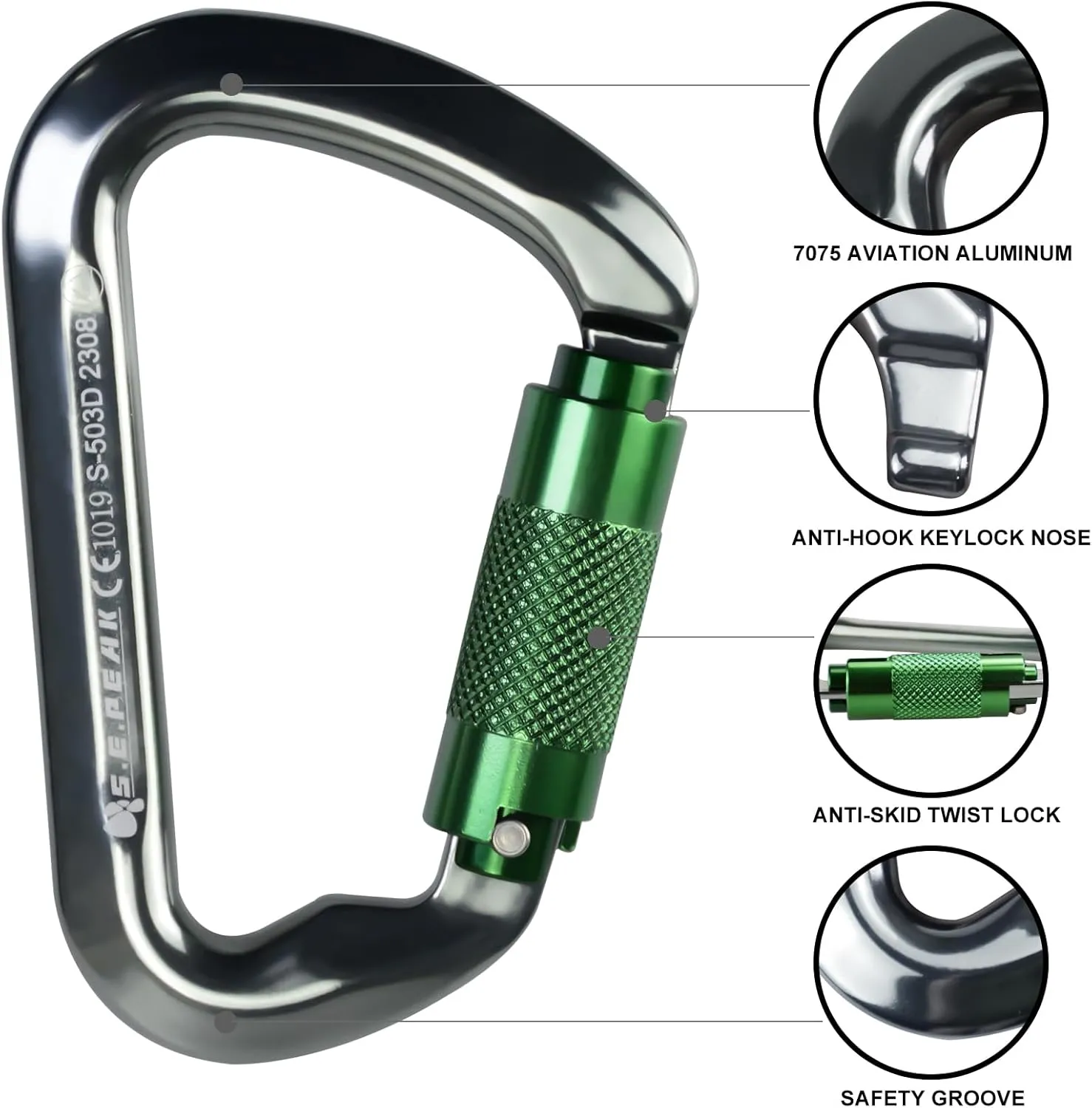 SEPEAK UIAA 30kN Climbing Carabiner Clips, Professional Heavy Duty Twist Locking Carabiners for Climbing,Mountaineering, Rappelling, Camping, Hiking, Swings, Large D Ring Hooks