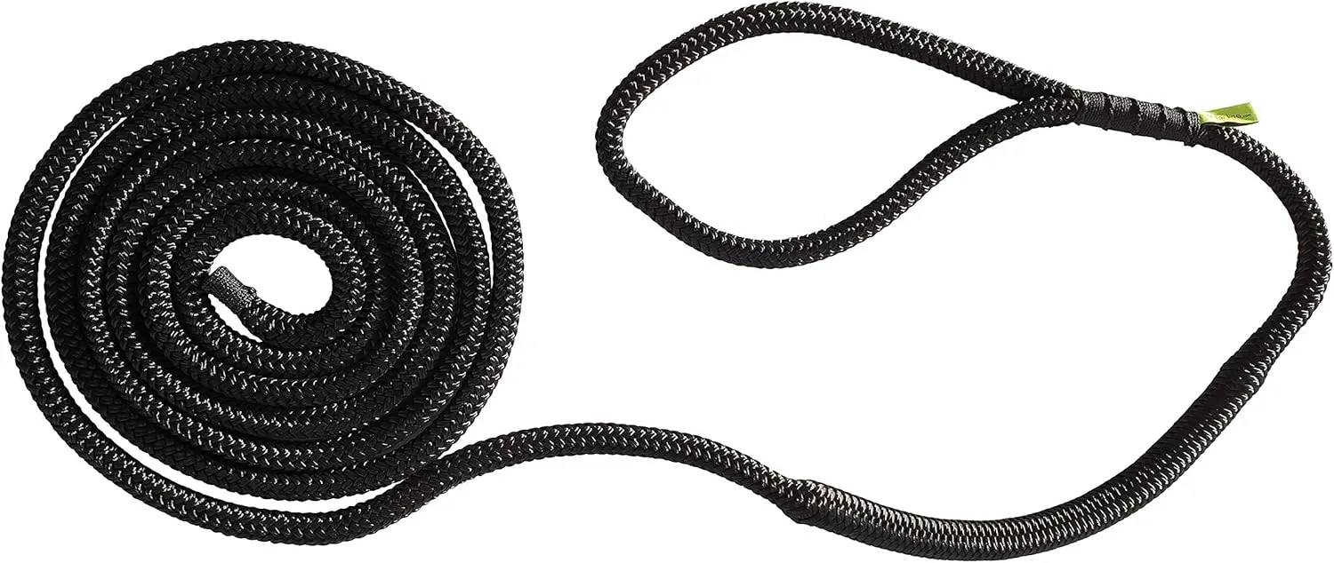 Shockline 1 Inch Dock Line with Integrated Shock Absorber, Double Braided, Polyester, 25, 35, 50 FT, Hand Spliced 12" Eye, Black
