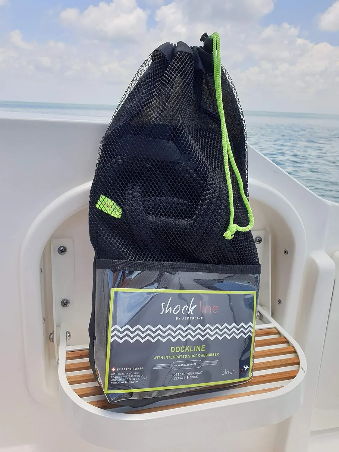Shockline 1 Inch Dock Line with Integrated Shock Absorber, Double Braided, Polyester, 25, 35, 50 FT, Hand Spliced 12" Eye, Black