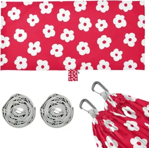 Simple Red Flowers Camping Hammock Single Portable Hammocks 330 lbs Capacity with 2 Tree Straps and Attached Carry Bag,Perfect for Outdoor,Indoor,Beach,Camping,Travel
