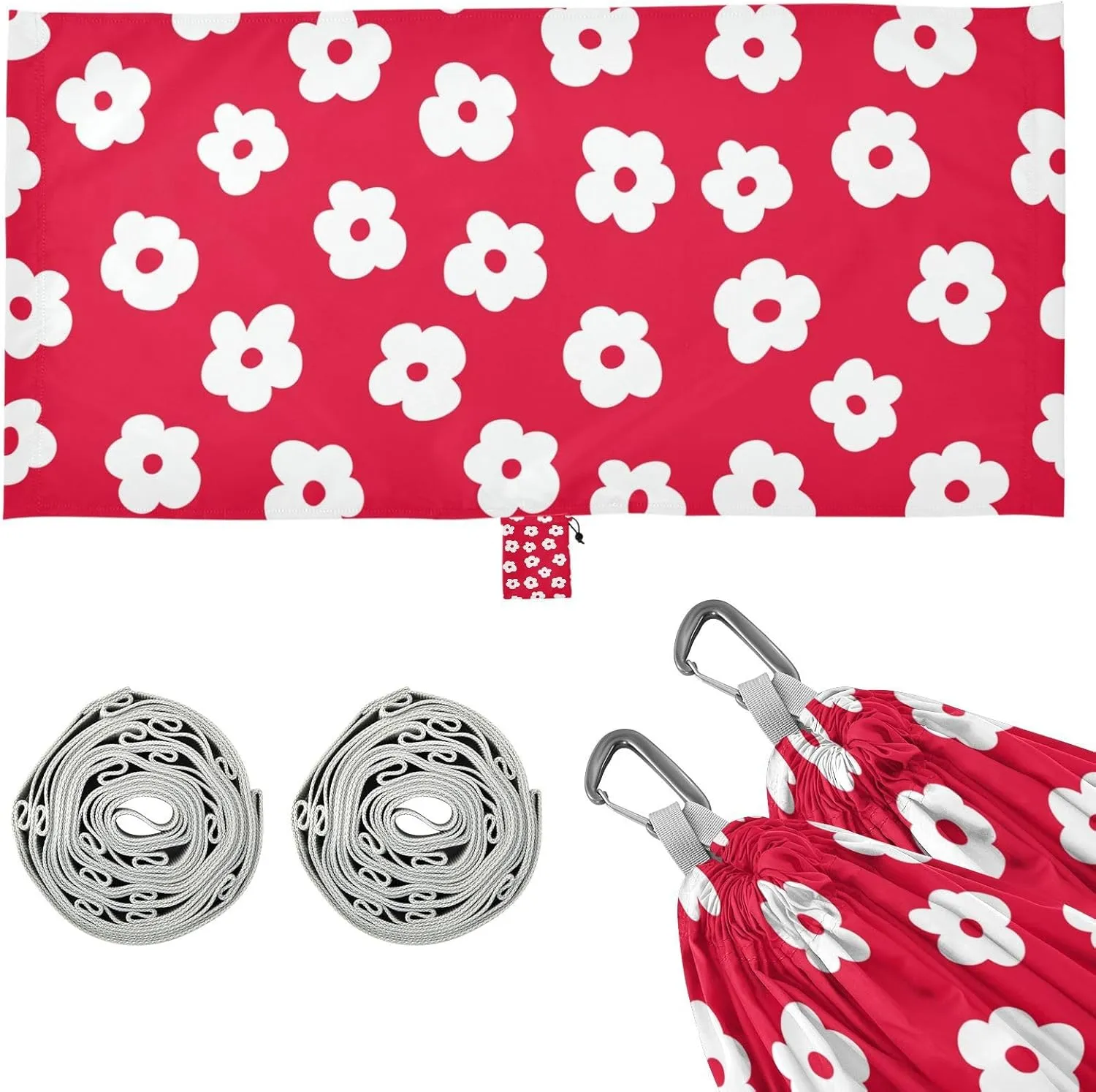 Simple Red Flowers Camping Hammock Single Portable Hammocks 330 lbs Capacity with 2 Tree Straps and Attached Carry Bag,Perfect for Outdoor,Indoor,Beach,Camping,Travel