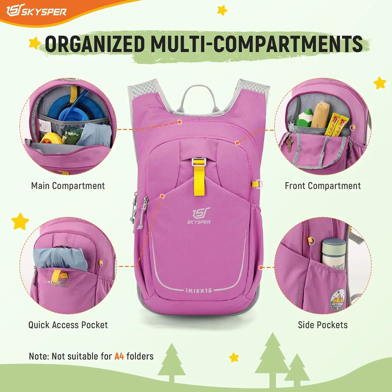 SKYSPER Kid Backpack for Boys Girls Kids Travel Backpack Day Pack for Outdoor Day Trips Kids 16" tall(Purple)