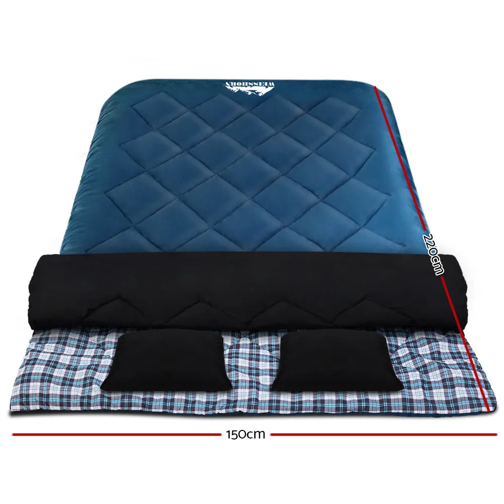 Sleeping Bag Double Pillow Thermal Camping Hiking Tent Blue -10&Deg;C
