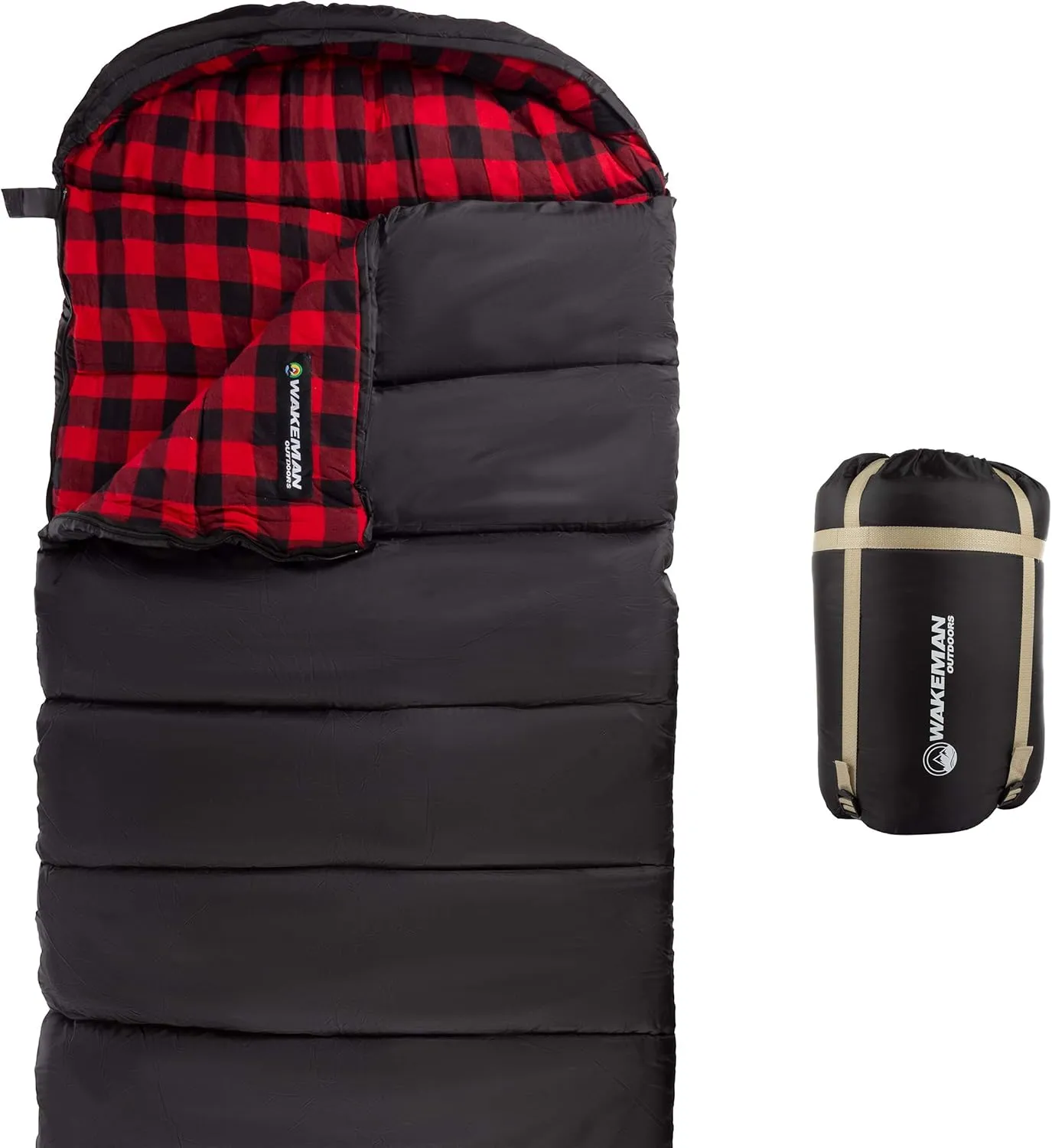 Sleeping Bag - Lightweight Envelope-Style 32F Rated Outdoor Sleeping Bag with Hood and Carry Case for Backpacking, Camping and Hiking by Wakeman (Navy)