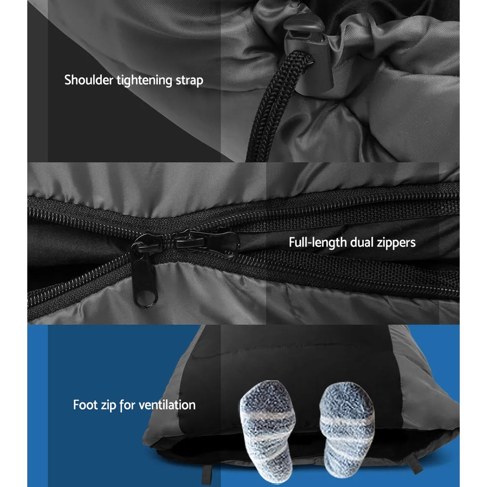 Sleeping Bag Single -20°C Weisshorn Thermal Camping Hiking Tent Black