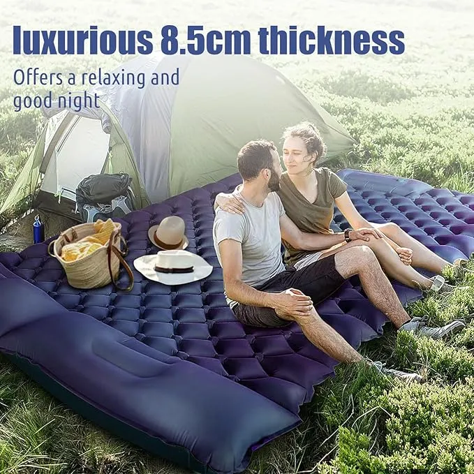 Sleeping Pad for Camping 2 Person Sleeping Mat for Camping Self Inflating Camping Mat with Pillow Built-in Foot Pump Waterproof Inflatable Sleeping Mat for Hiking Tent 79 * 49.2 * 3.5 Inch