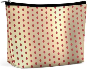 Small Cosmetic Bag, Classic Elegant Gold Red Polka Dots Makeup Bags Elegant Roomy Pouch for Women,Travel Toiletry Accessories Organizer